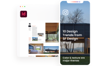 Desktop browser with content created in InDesign, into Issuu Visual Story on mobile-phone.