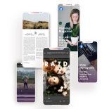 Mobile devices showing article and visual stories.